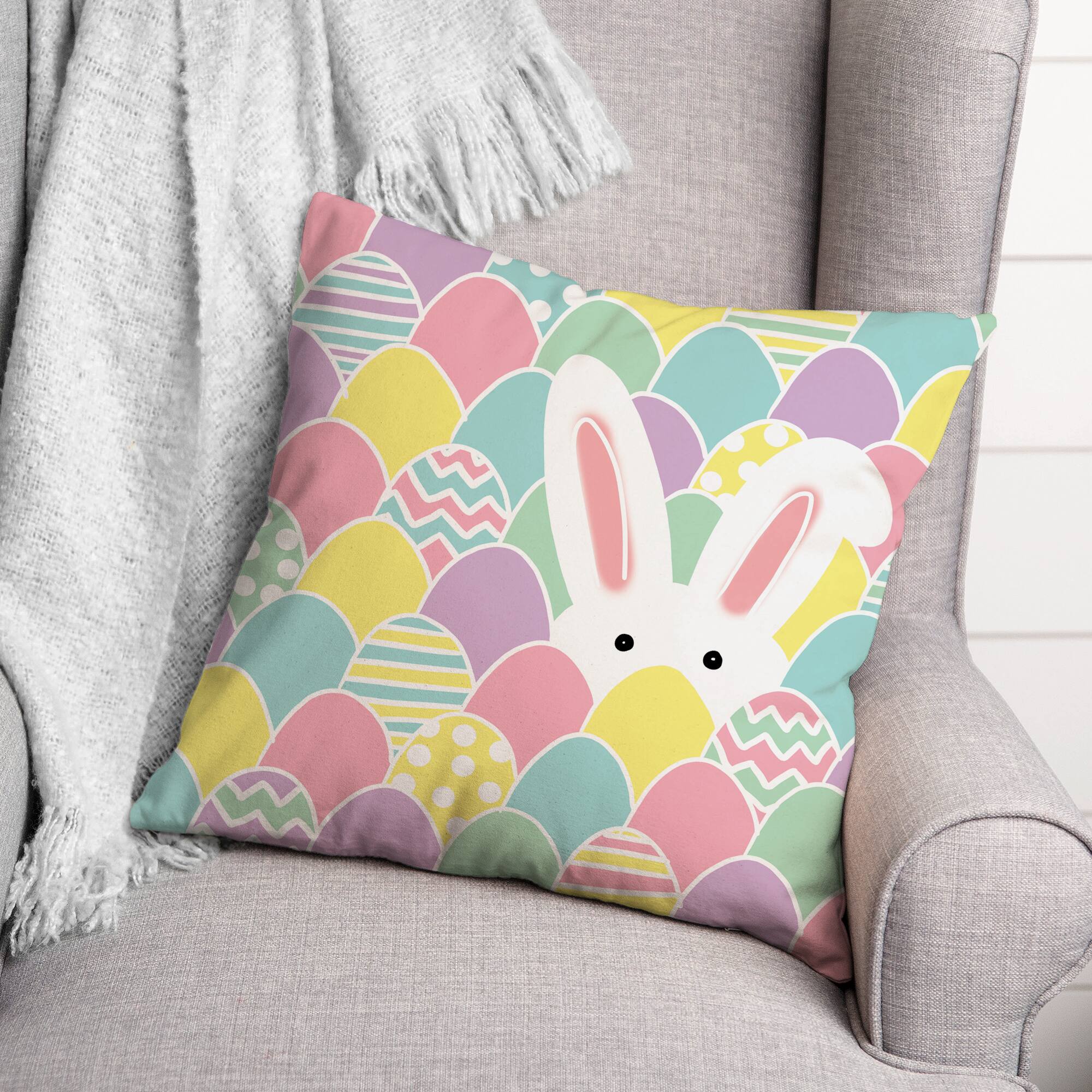 Pastel Bunny Hiding 18" x 18" Throw Pillow